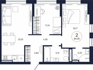 66,7 м², 2-комнатная квартира 6 847 500 ₽ - изображение 12