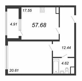 Квартира 58 м², 1-комнатные - изображение 1