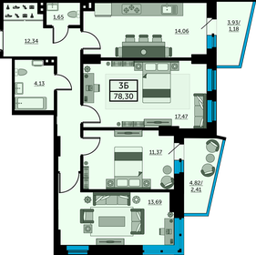 Квартира 77,6 м², 3-комнатная - изображение 1