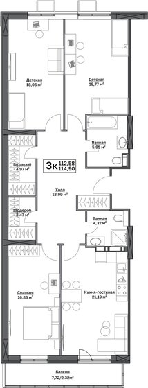 114,9 м², 3-комнатная квартира 13 673 336 ₽ - изображение 1