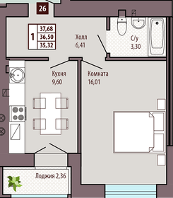 36,7 м², 1-комнатная квартира 4 220 500 ₽ - изображение 16