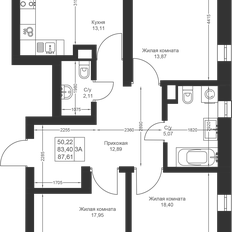 Квартира 87,6 м², 3-комнатная - изображение 2