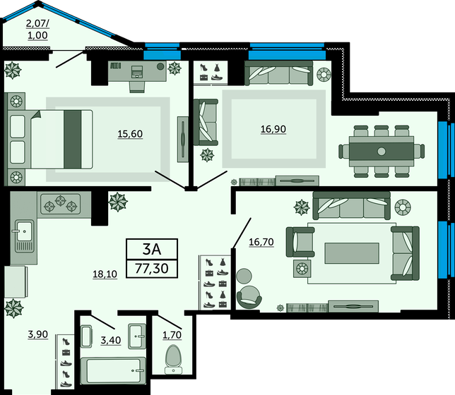 76,9 м², 3-комнатная квартира 11 143 250 ₽ - изображение 1