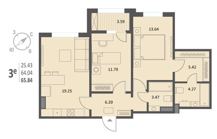 Квартира 65,8 м², 2-комнатная - изображение 1