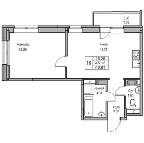 42,4 м², 1-комнатная квартира 8 300 904 ₽ - изображение 37