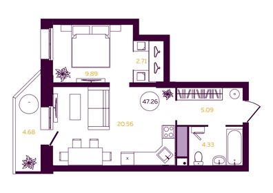 Квартира 47,3 м², 1-комнатная - изображение 1