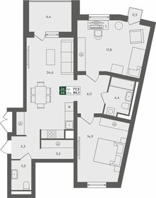 Квартира 84,1 м², 2-комнатная - изображение 1