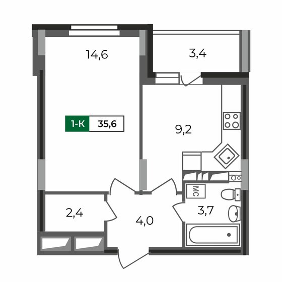 35,6 м², 1-комнатная квартира 3 398 910 ₽ - изображение 1