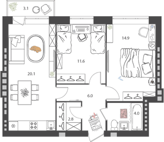 60,3 м², 2-комнатная квартира 7 540 515 ₽ - изображение 7