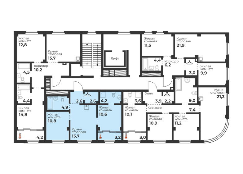 55,1 м², 2-комнатная квартира 7 156 500 ₽ - изображение 20