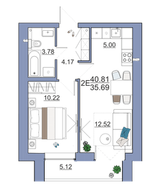 Квартира 40,8 м², 2-комнатная - изображение 1