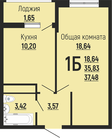 37,4 м², 1-комнатная квартира 5 282 000 ₽ - изображение 1