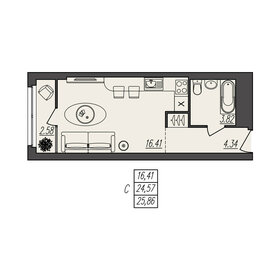 Квартира 25,9 м², студия - изображение 1