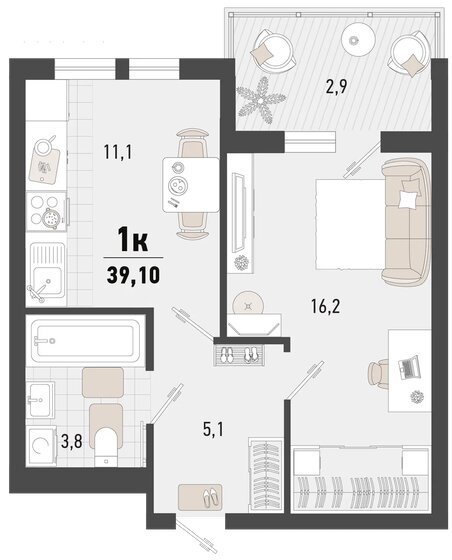 39,1 м², 1-комнатная квартира 9 857 110 ₽ - изображение 11