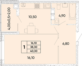 Квартира 40,3 м², 1-комнатная - изображение 1