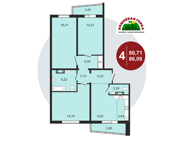 Квартира 86,1 м², 4-комнатная - изображение 1
