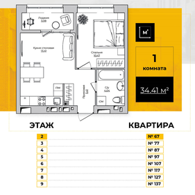 Квартира 34,4 м², 1-комнатная - изображение 1