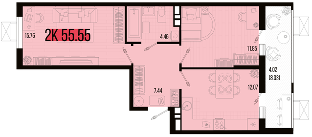 54,7 м², 2-комнатная квартира 5 933 816 ₽ - изображение 15