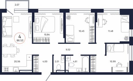 Квартира 86,5 м², 4-комнатная - изображение 2
