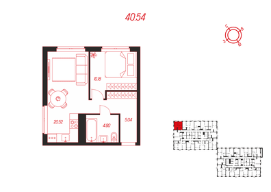 Квартира 40,5 м², 1-комнатная - изображение 1