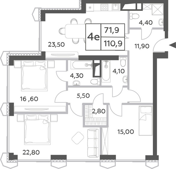 110,9 м², 4-комнатная квартира 44 680 916 ₽ - изображение 21