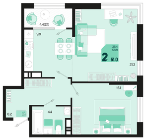 60,3 м², 2-комнатная квартира 7 718 400 ₽ - изображение 21