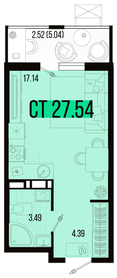 27,5 м², 1-комнатная квартира 3 249 720 ₽ - изображение 1