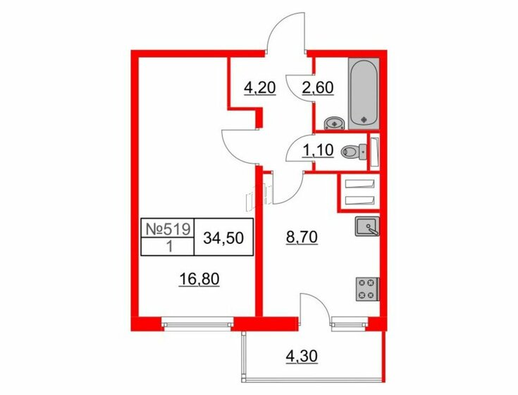 34,5 м², квартира-студия 11 124 921 ₽ - изображение 1