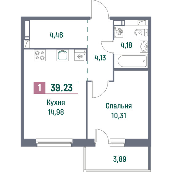 39,2 м², 1-комнатная квартира 7 069 246 ₽ - изображение 8