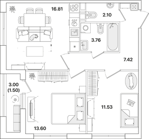 57,1 м², 2-комнатная квартира 13 500 000 ₽ - изображение 63