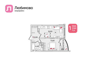 Квартира 39,9 м², 1-комнатная - изображение 1