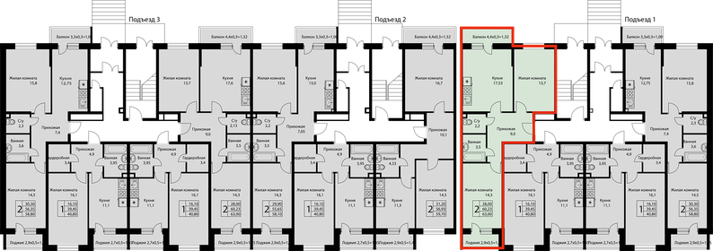 59,4 м², 2-комнатная квартира 6 949 979 ₽ - изображение 19