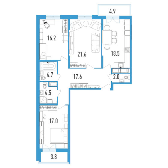 105,5 м², 3-комнатная квартира 22 155 000 ₽ - изображение 15