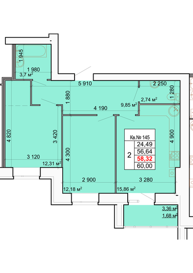 58,3 м², 2-комнатная квартира 5 832 000 ₽ - изображение 1