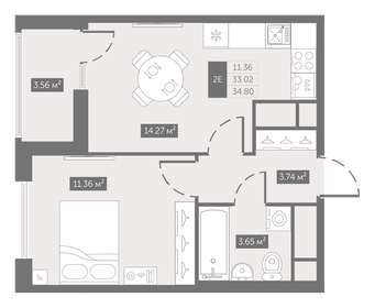 Квартира 34,8 м², 1-комнатная - изображение 1