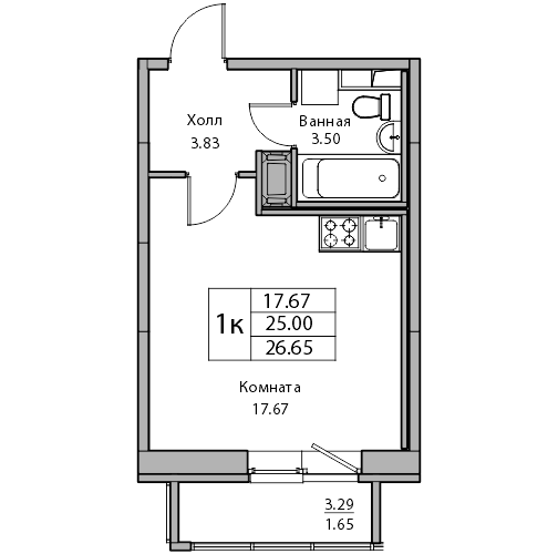 25 м², квартира-студия 5 716 425 ₽ - изображение 1