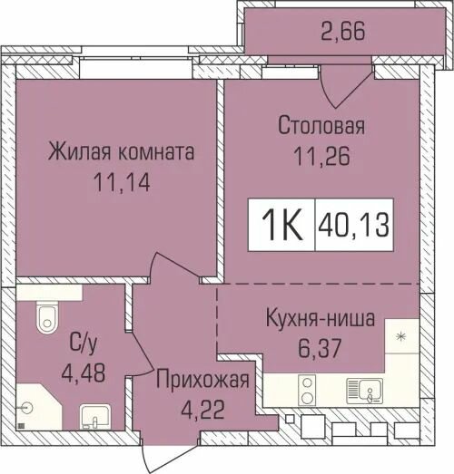 39,9 м², 1-комнатная квартира 5 276 800 ₽ - изображение 1