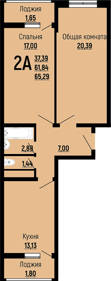 65,3 м², 2-комнатная квартира 7 858 958 ₽ - изображение 1