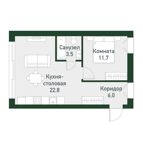 43,2 м², 1-комнатная квартира 5 227 200 ₽ - изображение 1