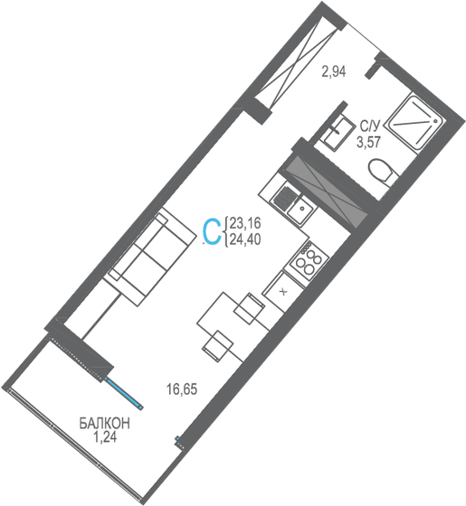 24,4 м², квартира-студия 7 686 000 ₽ - изображение 47