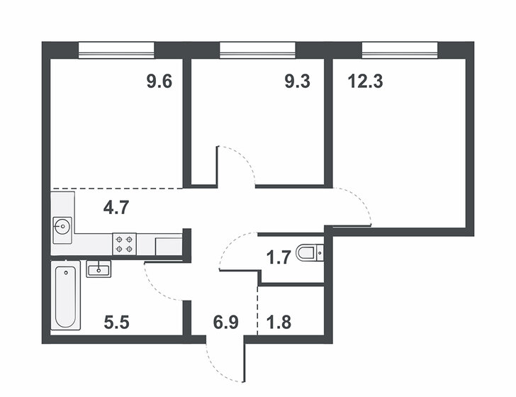 51,8 м², 3-комнатная квартира 4 610 200 ₽ - изображение 1