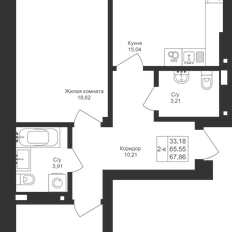 Квартира 67,9 м², 2-комнатная - изображение 3