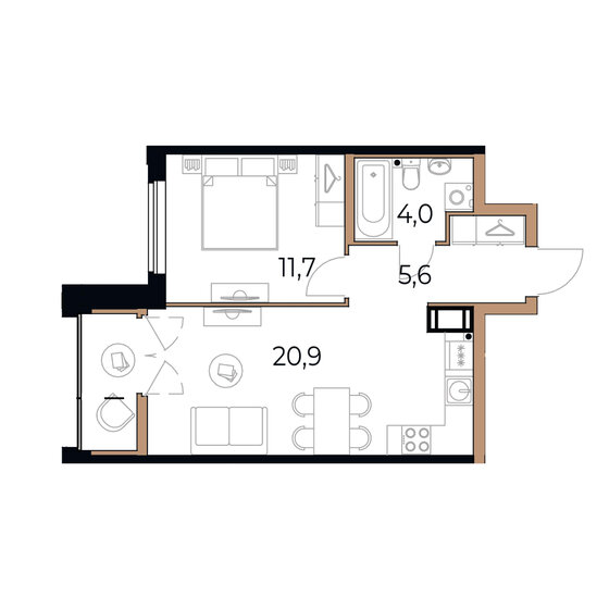 43,5 м², 1-комнатная квартира 6 960 000 ₽ - изображение 51