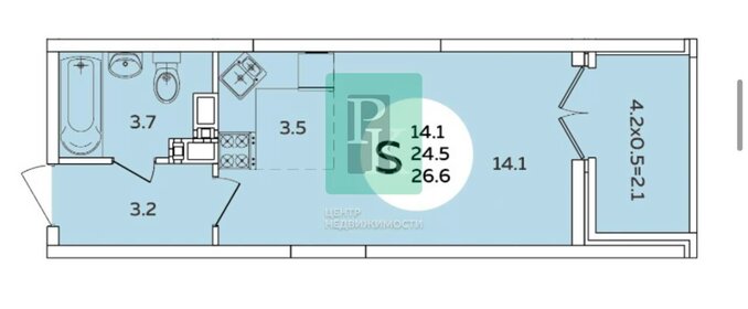 Квартира 26,6 м², 1-комнатная - изображение 1