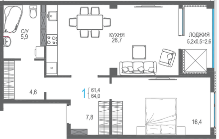 73,1 м², 1-комнатная квартира 12 000 000 ₽ - изображение 36