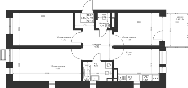 74,2 м², 3-комнатная квартира 13 200 000 ₽ - изображение 88
