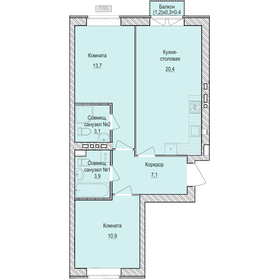 Квартира 59,5 м², 2-комнатная - изображение 1