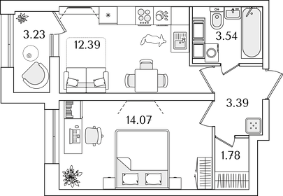 Квартира 36,8 м², 1-комнатная - изображение 1