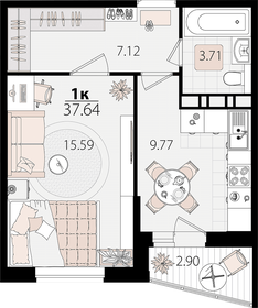 Квартира 37,6 м², 1-комнатная - изображение 1