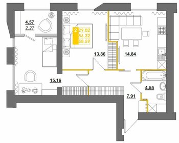 Квартира 62,1 м², 2-комнатная - изображение 1